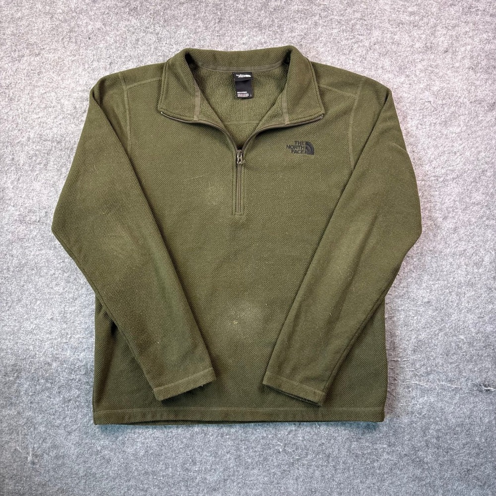 The North Face Mens Large Olive Green 1/4 Zip Fleece Pullover‎ Textured Sweater